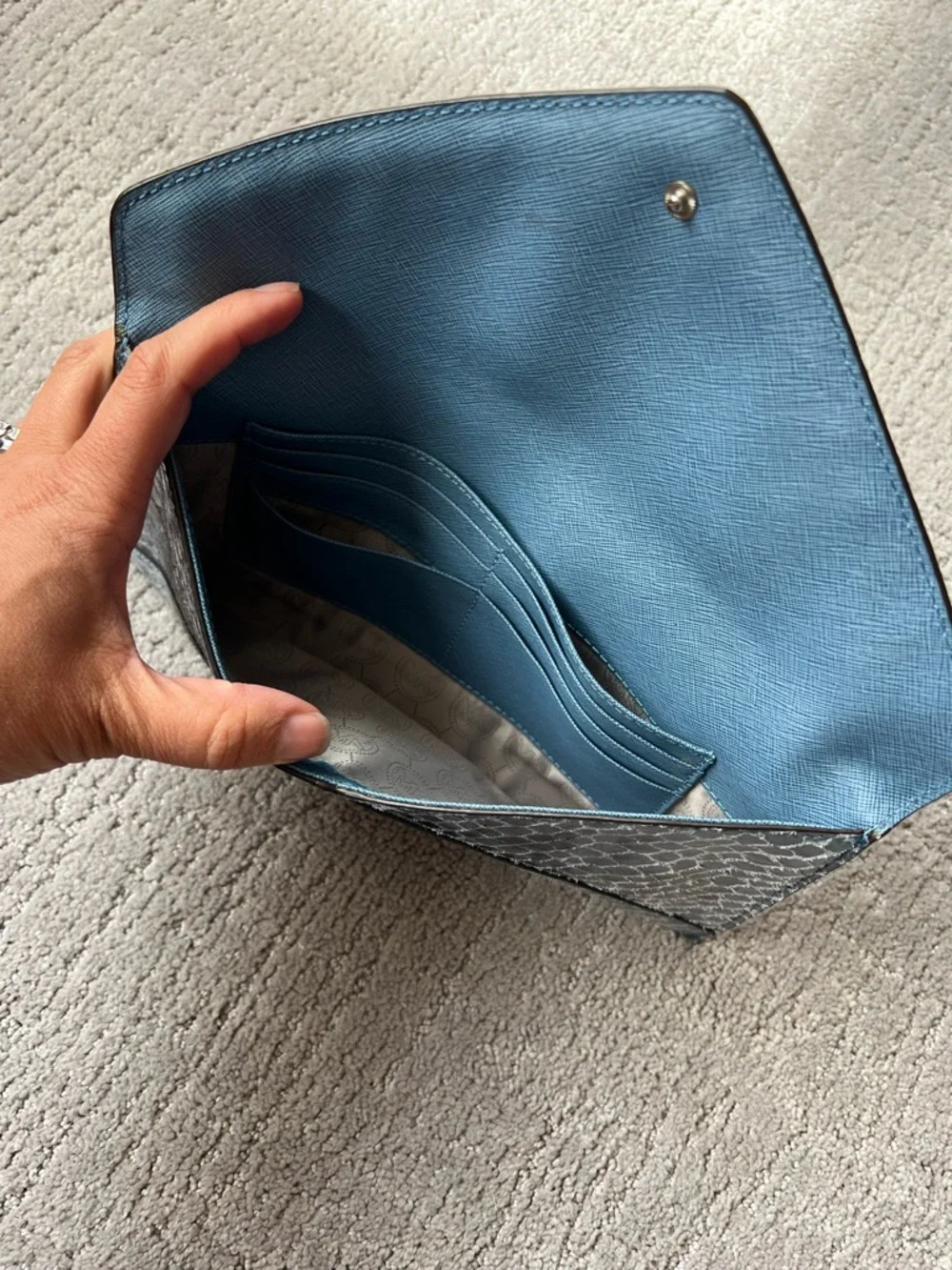 Michael Kors Blue Snakeskin Studded Envelope Clutch - Picture 11 of 12